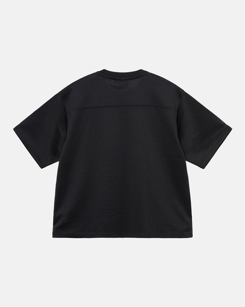 Stussy 4X4 Mesh Football Jersey Men's T Shirts Black | IL0000091