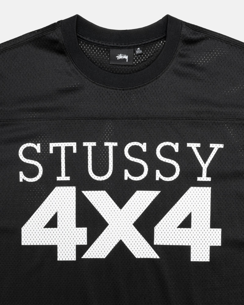 Stussy 4X4 Mesh Football Jersey Men's T Shirts Black | IL0000091