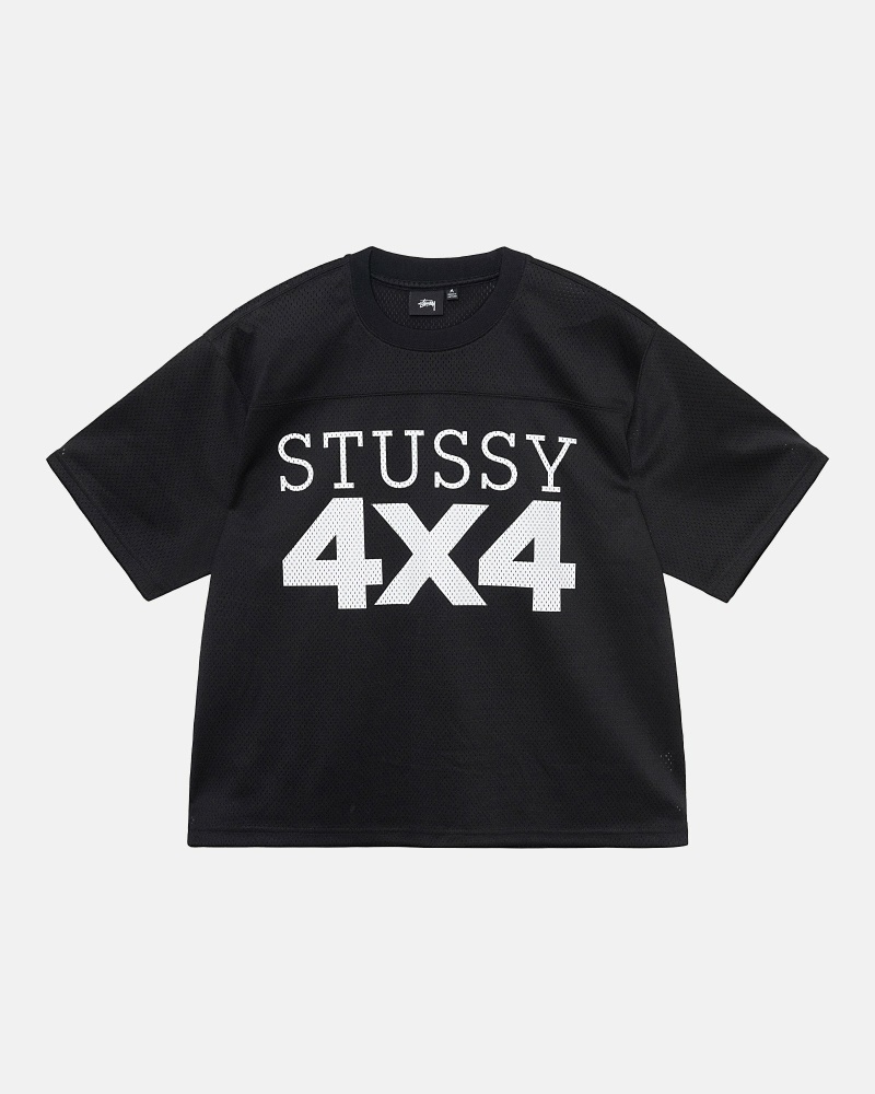 Stussy 4X4 Mesh Football Jersey Men\'s T Shirts Black | IL0000091