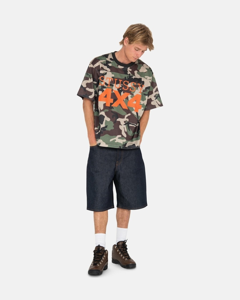 Stussy 4X4 Mesh Football Jersey Men's T Shirts Camo | IL0000092