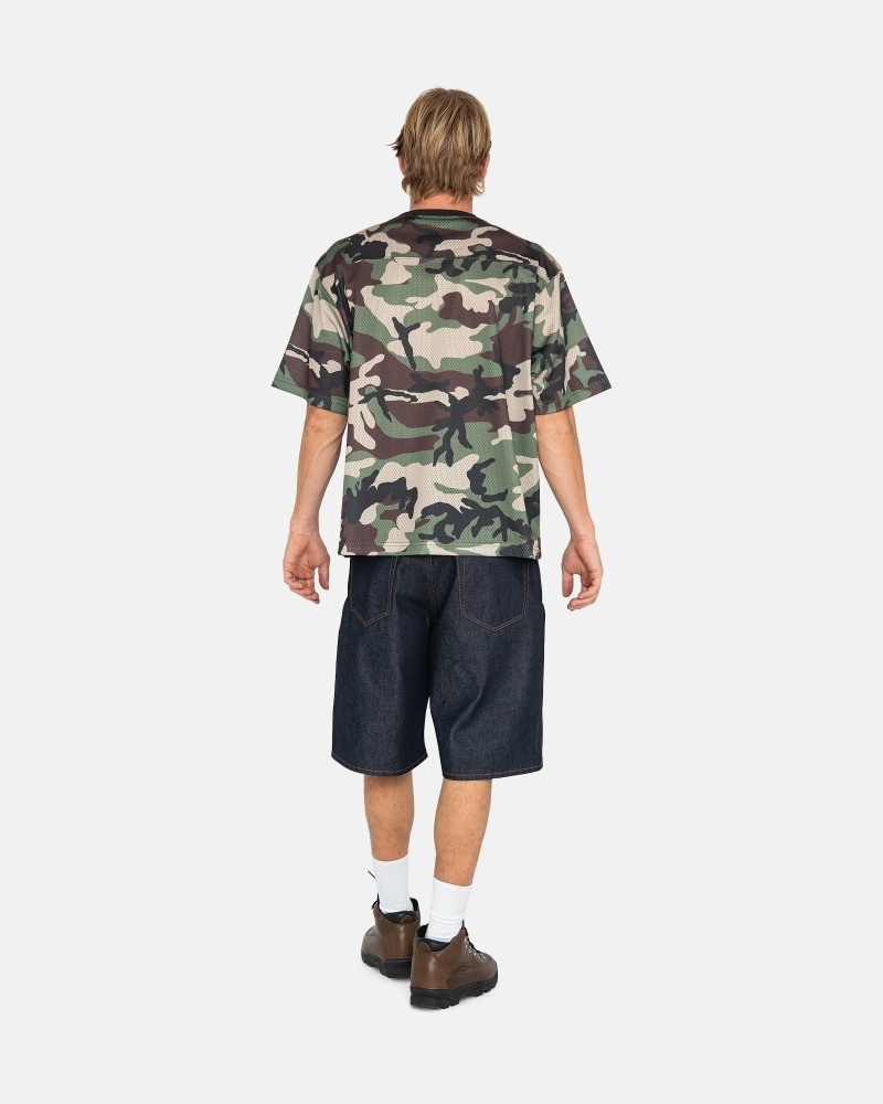 Stussy 4X4 Mesh Football Jersey Men's T Shirts Camo | IL0000092