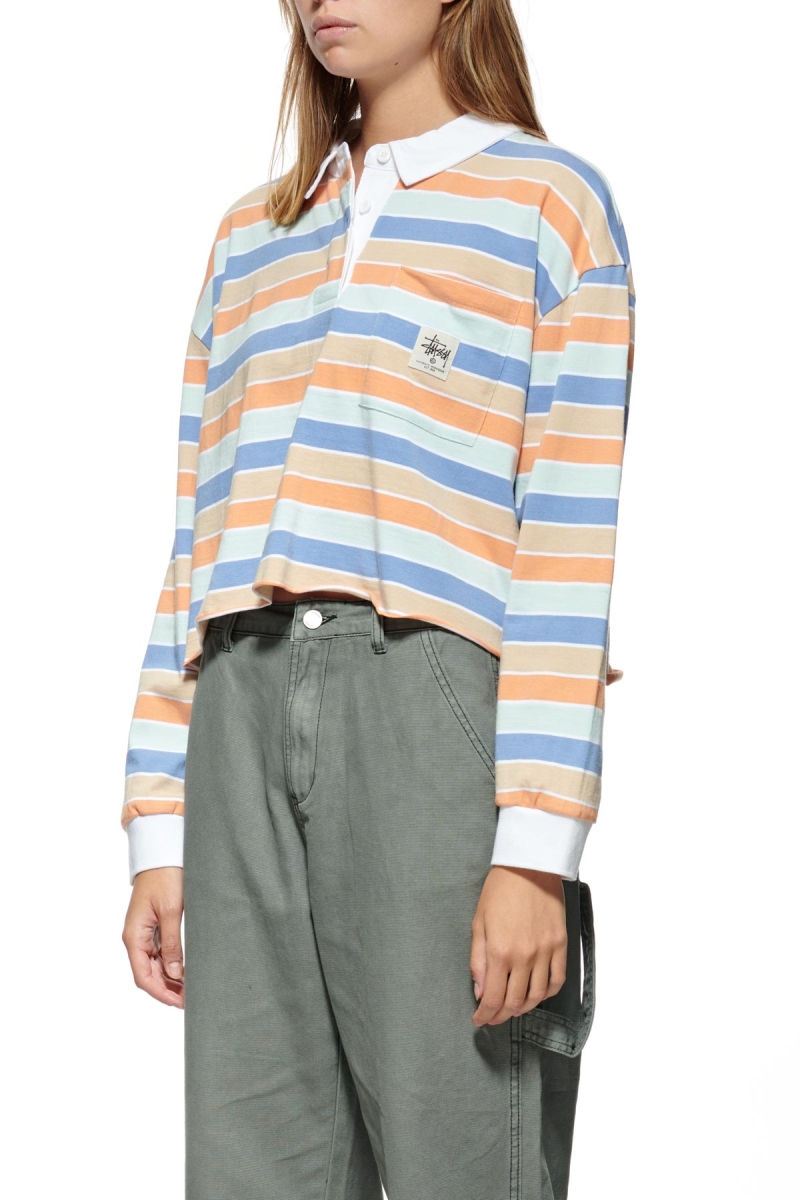 Stussy Anders Stripe Rugby Women's Shirts Blue | IL0000291