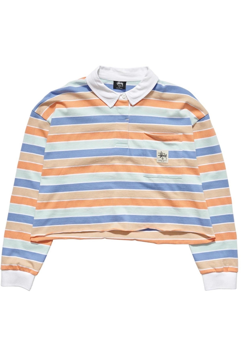 Stussy Anders Stripe Rugby Women\'s Shirts Blue | IL0000291