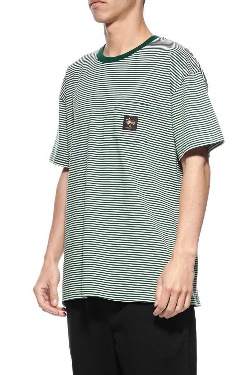 Stussy Authentic Yarn Dye SS Pocket Men's T Shirts Green | IL0000097