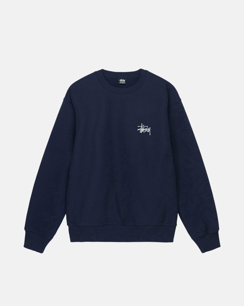 Stussy Basic Crew Men's Hoodies Navy | IL0000008