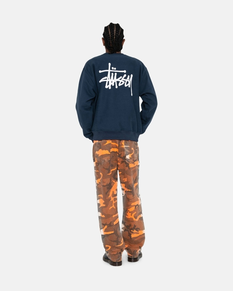 Stussy Basic Crew Men's Hoodies Navy | IL0000008