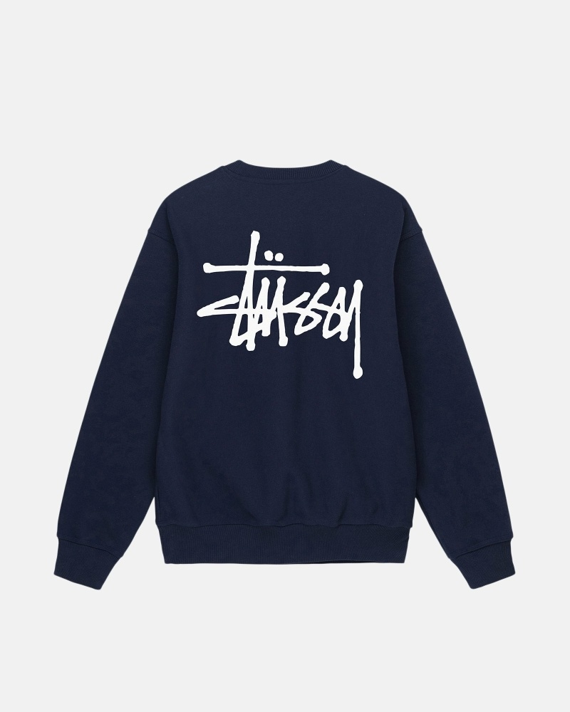 Stussy Basic Crew Men\'s Hoodies Navy | IL0000008