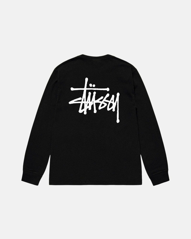 Stussy Basic Ls Men\'s T Shirts Black | IL0000101