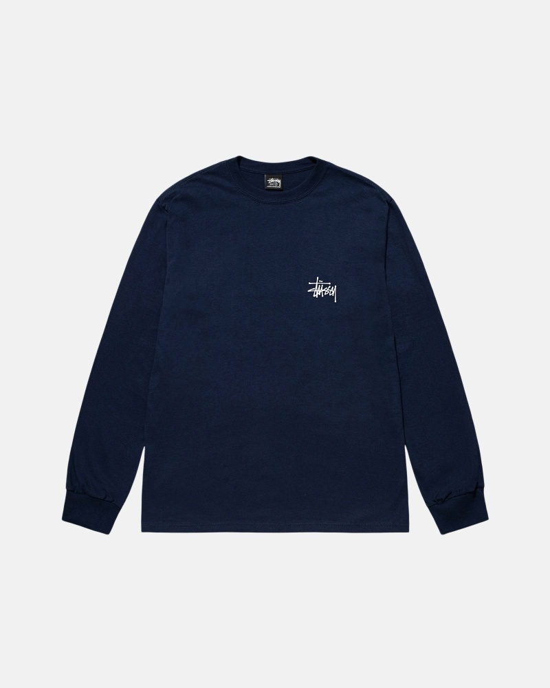 Stussy Basic Ls Men's T Shirts Navy | IL0000099