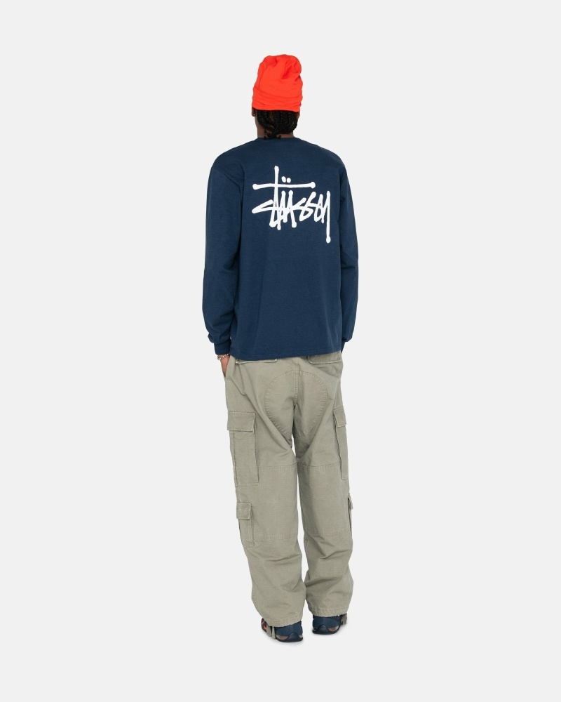 Stussy Basic Ls Men's T Shirts Navy | IL0000099