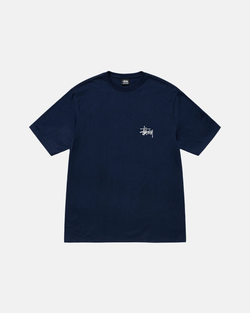 Stussy Basic Men's T Shirts Navy | IL0000109