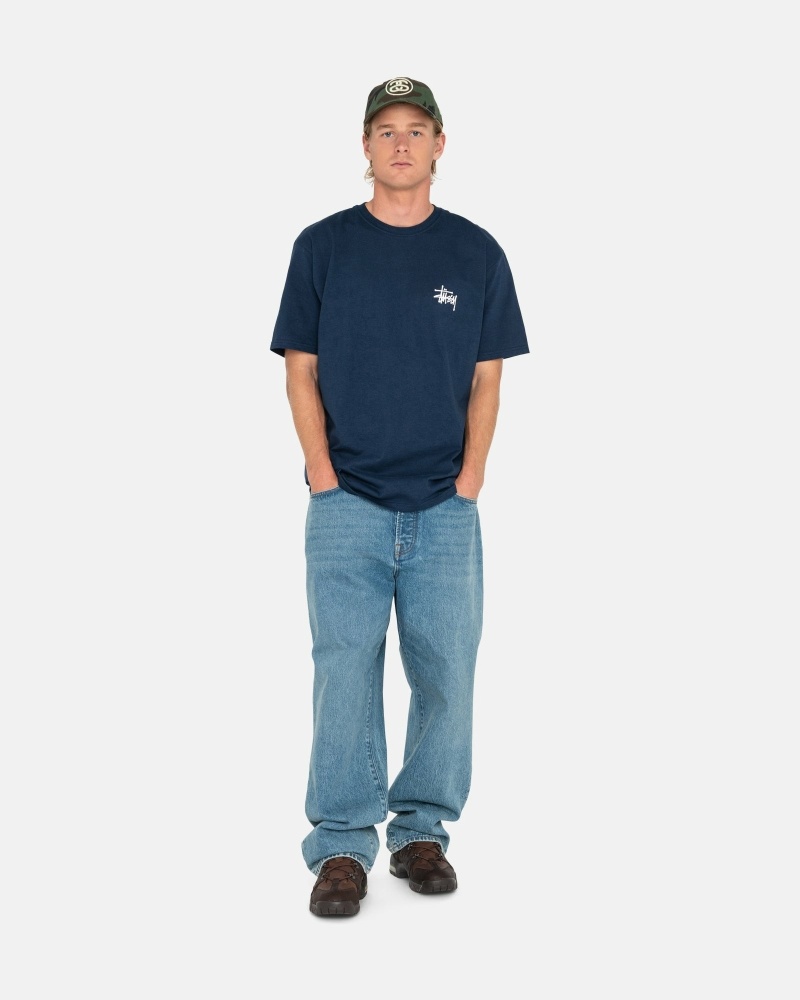 Stussy Basic Men's T Shirts Navy | IL0000109