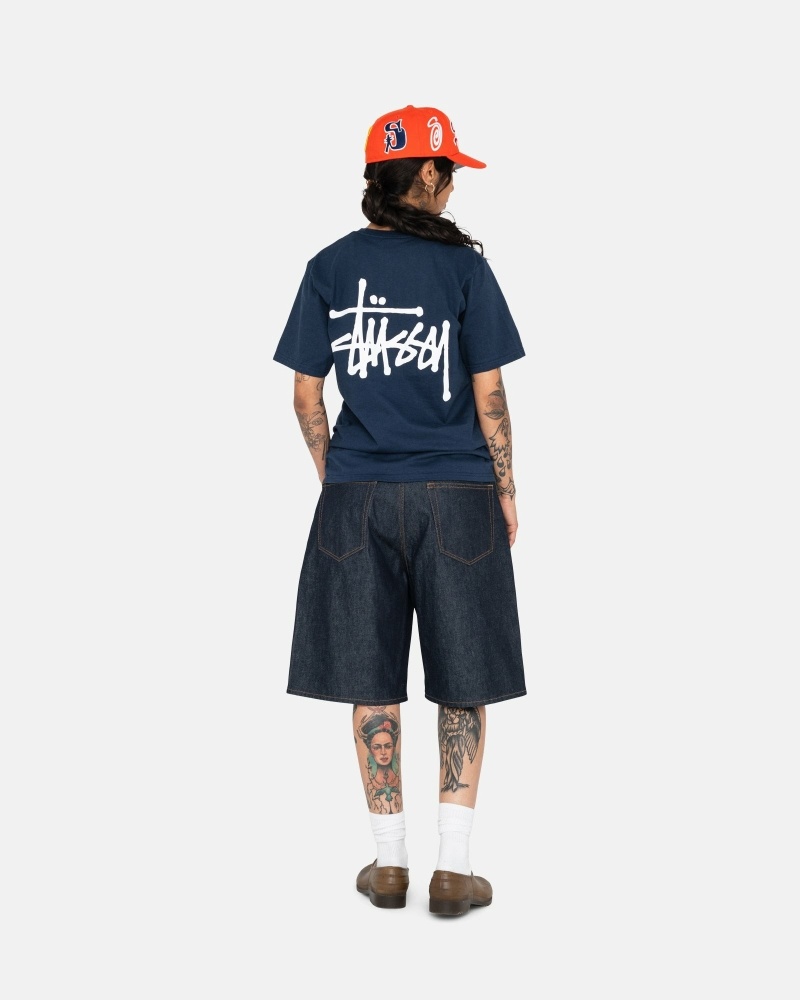 Stussy Basic Men's T Shirts Navy | IL0000109