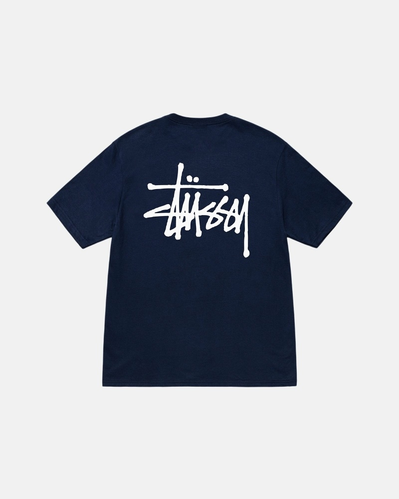 Stussy Basic Men\'s T Shirts Navy | IL0000109