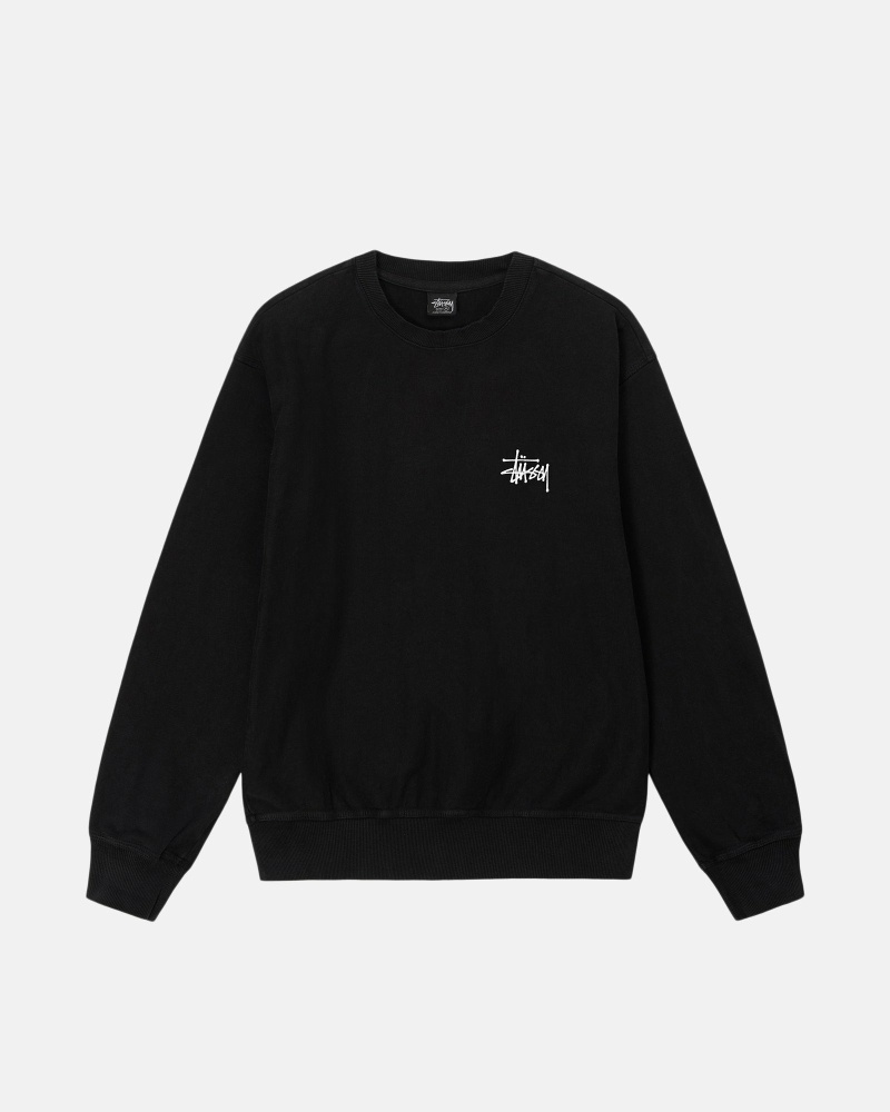 Stussy Basic Pigment Dyed Crew Men's Hoodies Black | IL0000001