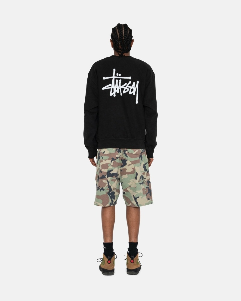 Stussy Basic Pigment Dyed Crew Men's Hoodies Black | IL0000001