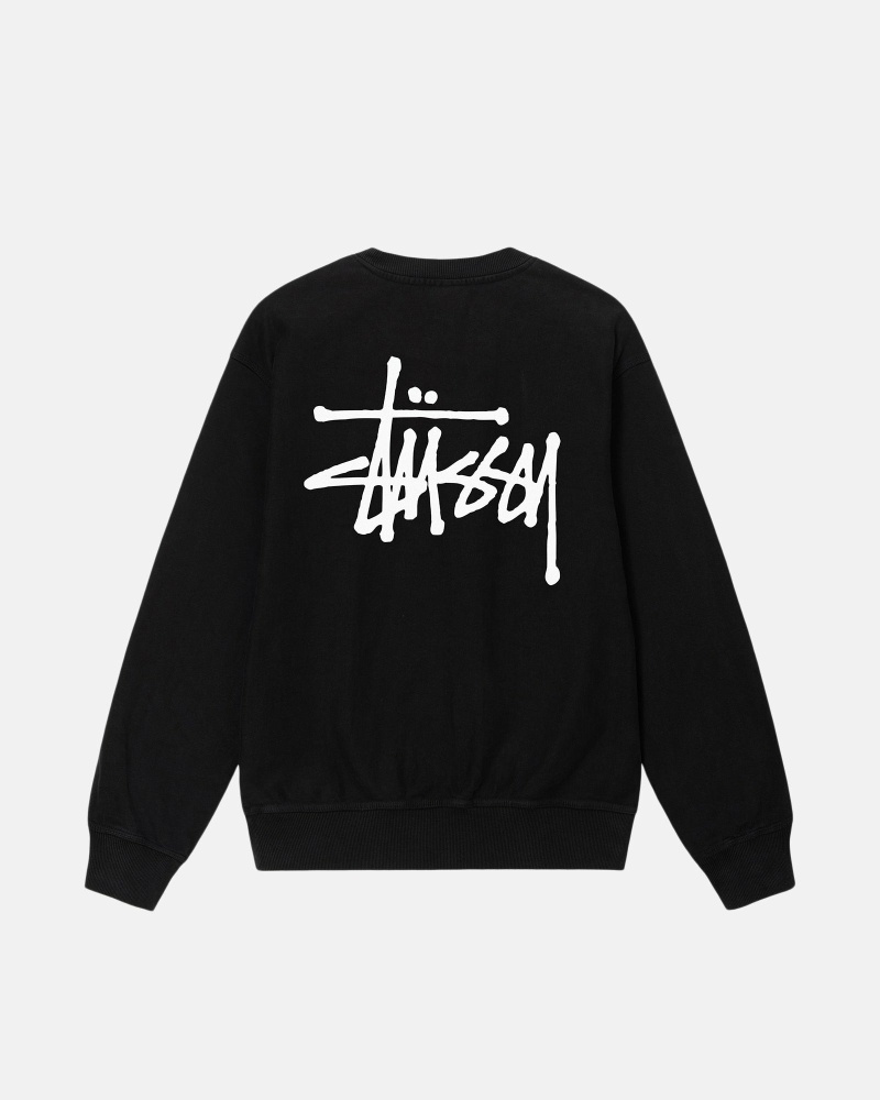 Stussy Basic Pigment Dyed Crew Men\'s Hoodies Black | IL0000001