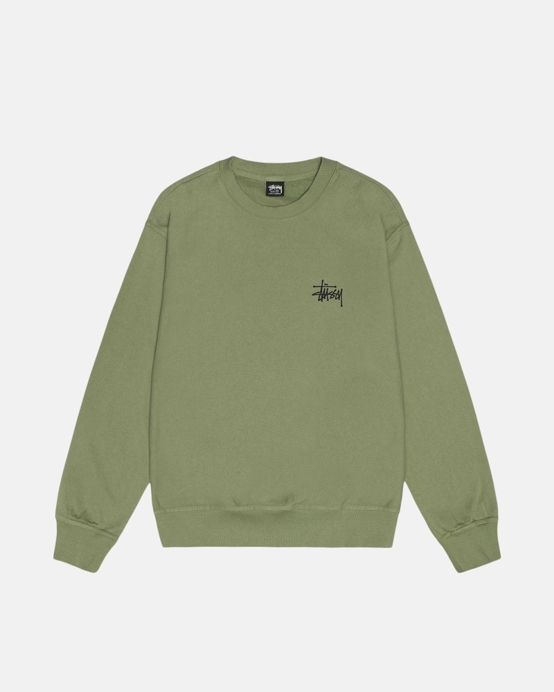 Stussy Basic Pigment Dyed Crew Men's Hoodies Green | IL0000003