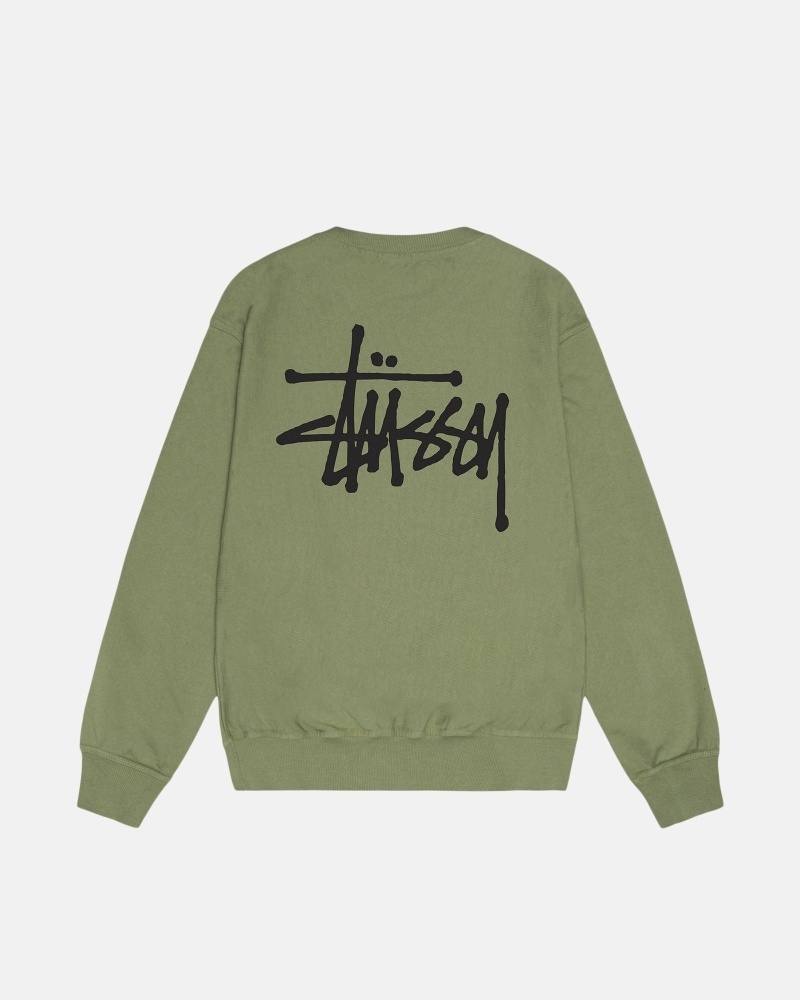 Stussy Basic Pigment Dyed Crew Men\'s Hoodies Green | IL0000003