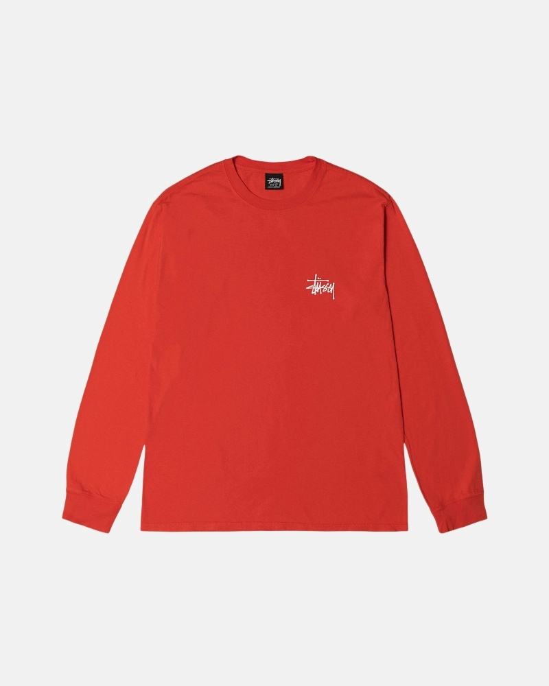 Stussy Basic Pigment Dyed Ls Men's T Shirts Red | IL0000103