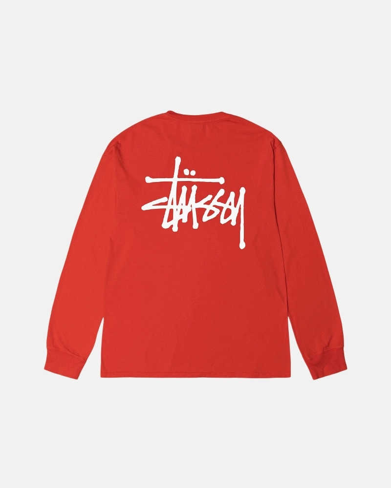 Stussy Basic Pigment Dyed Ls Men\'s T Shirts Red | IL0000103