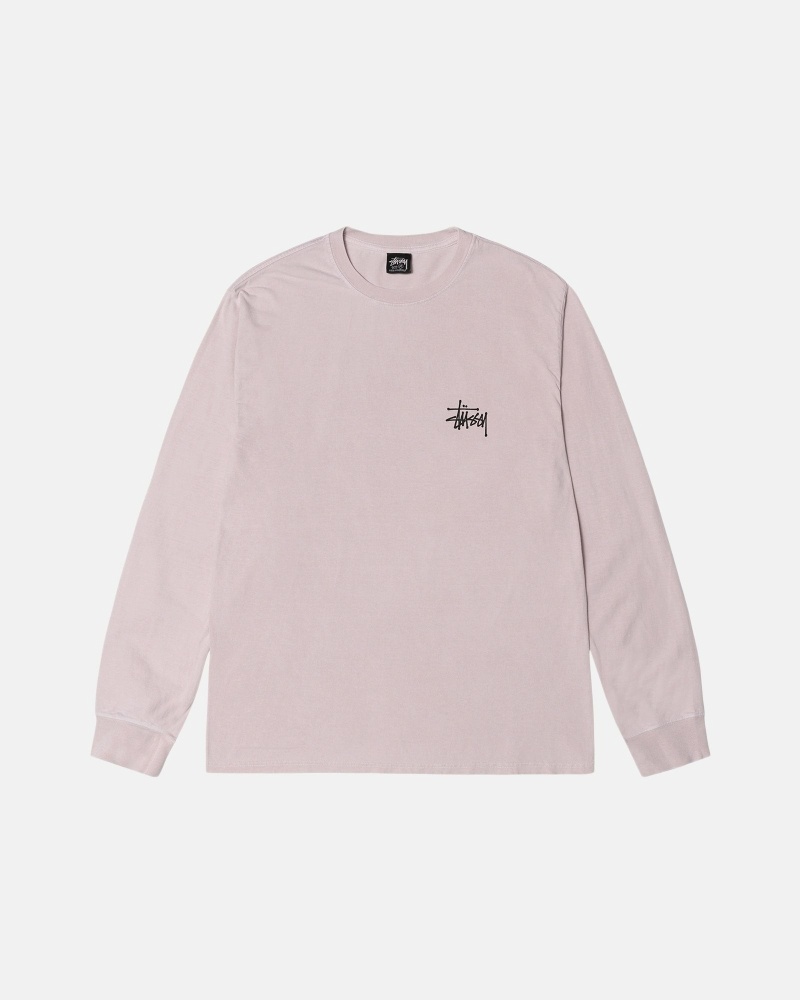 Stussy Basic Pigment Dyed Ls Men's T Shirts Pink | IL0000104