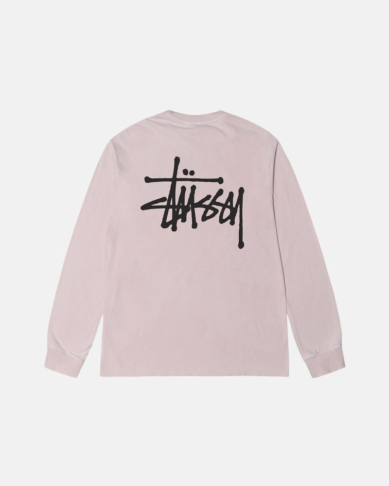 Stussy Basic Pigment Dyed Ls Men\'s T Shirts Pink | IL0000104