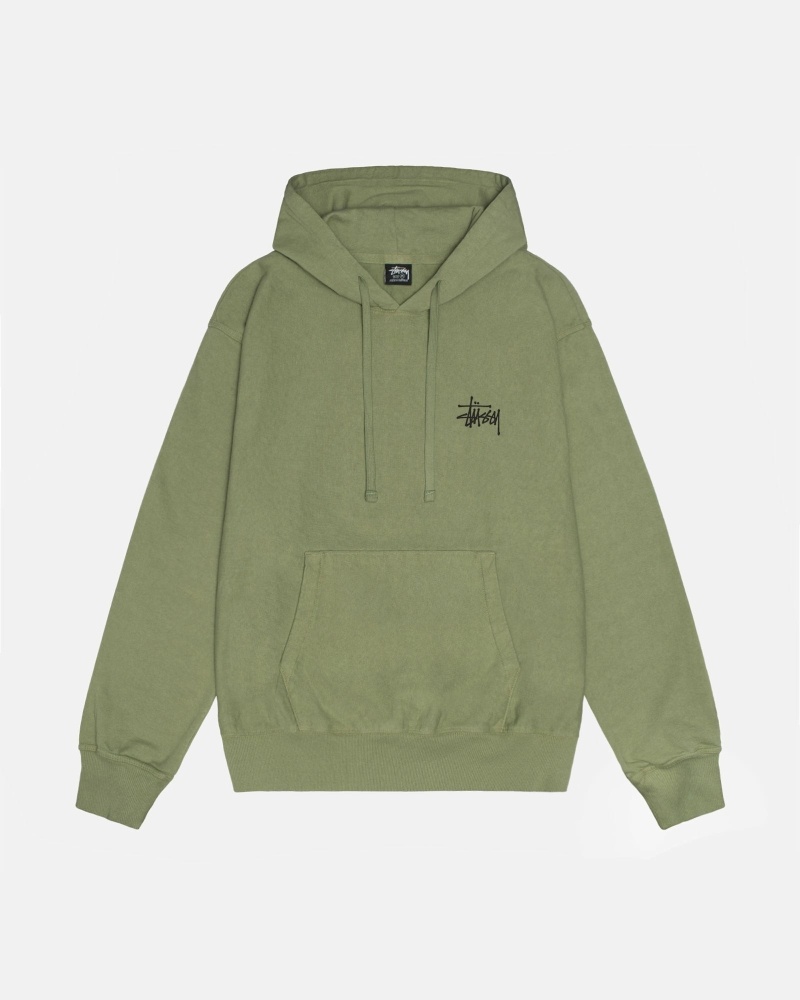 Stussy Basic Pigment Dyed Men's Hoodies Green | IL0000013