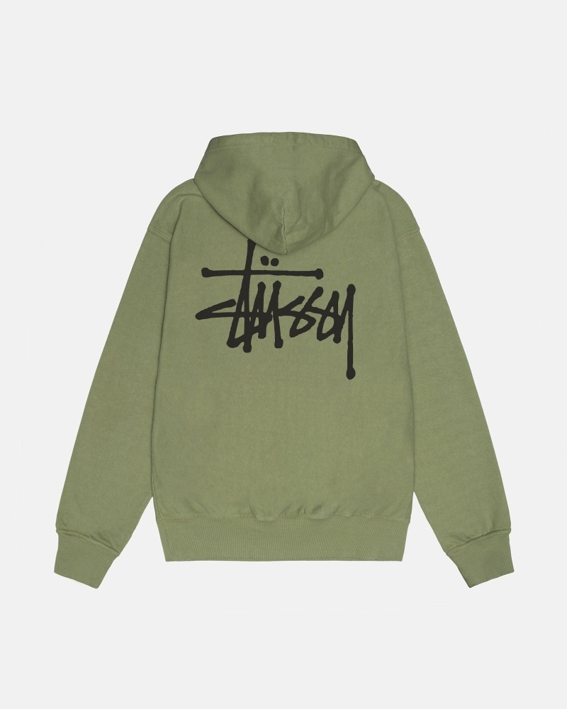 Stussy Basic Pigment Dyed Men\'s Hoodies Green | IL0000013