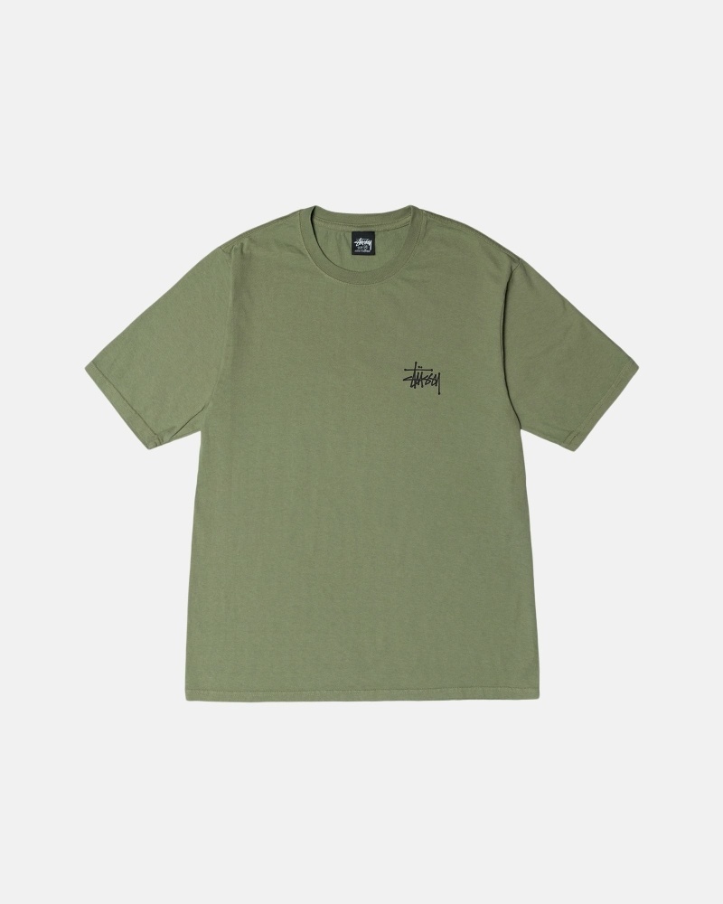 Stussy Basic Pigment Dyed Men's T Shirts Green | IL0000107