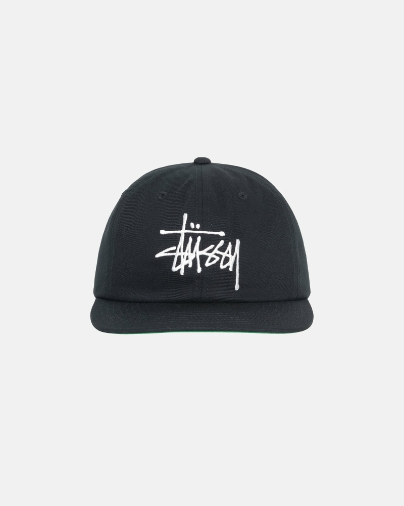 Stussy Basic Strapback Men\'s Caps Black | IL0000399