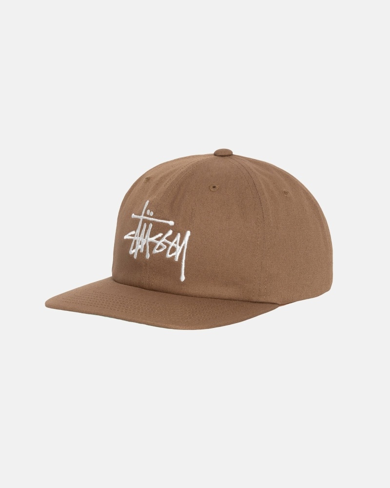 Stussy Basic Strapback Men's Caps Brown | IL0000394