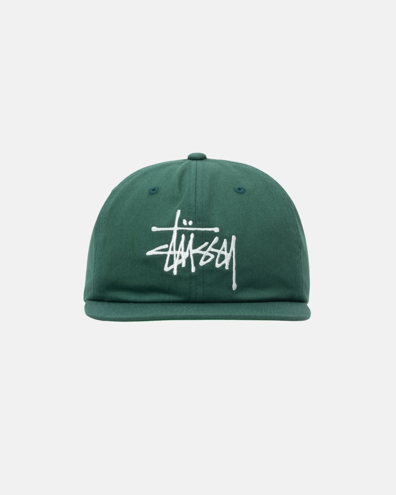 Stussy Basic Strapback Men\'s Caps Green | IL0000397