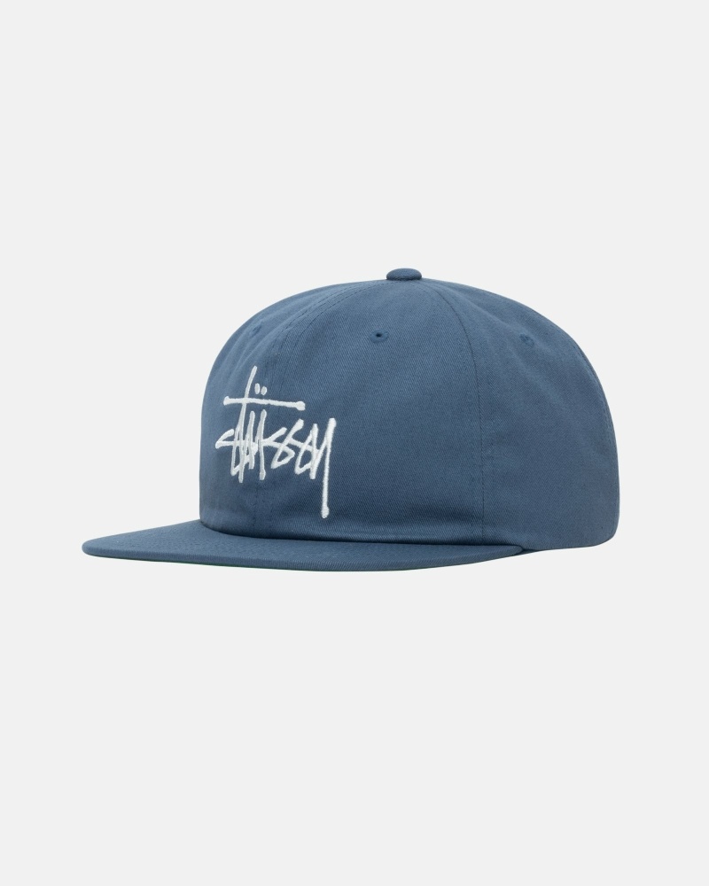 Stussy Basic Strapback Men's Caps Navy | IL0000395