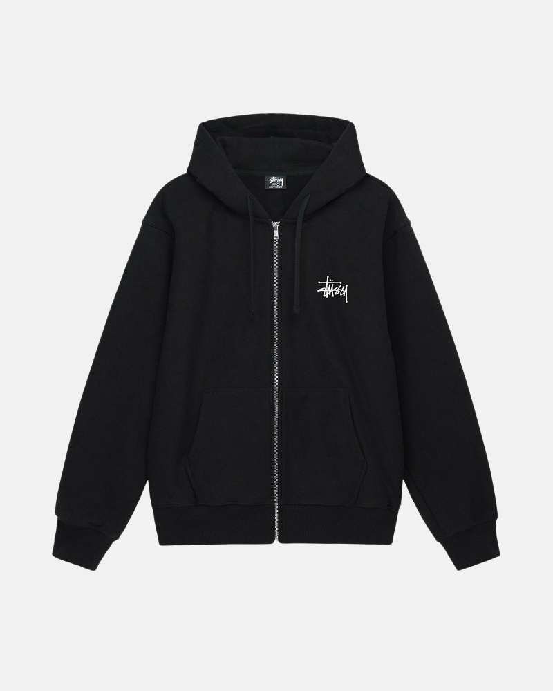 Stussy Basic Zip Men\'s Hoodies Black | IL0000016