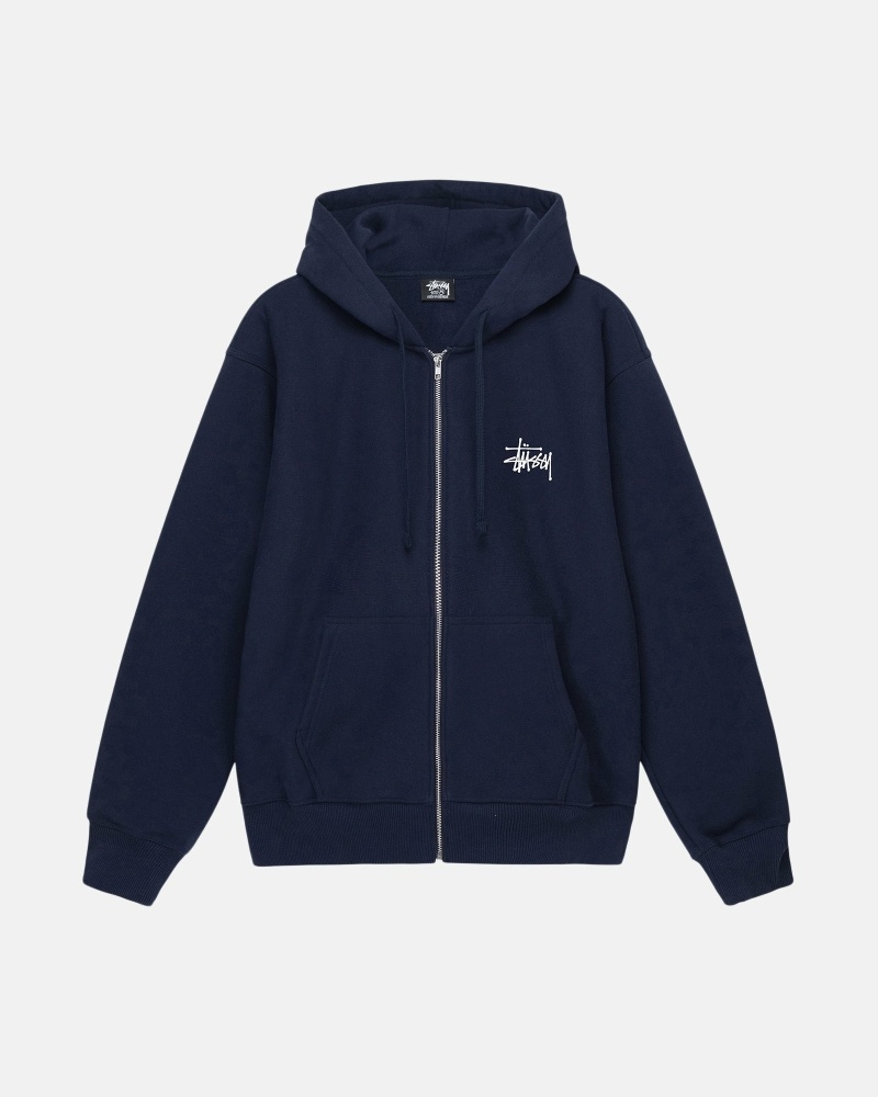 Stussy Basic Zip Men\'s Hoodies Navy | IL0000014