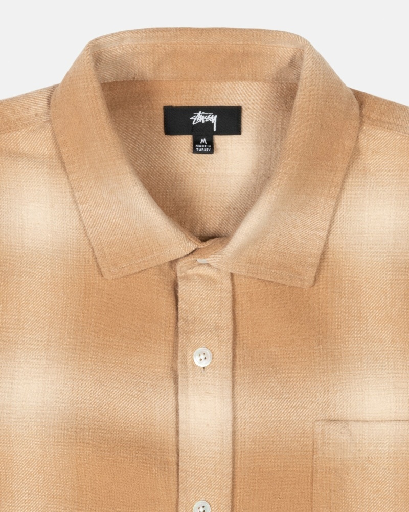 Stussy Bay Plaid Men's Shirts Brown | IL0000295