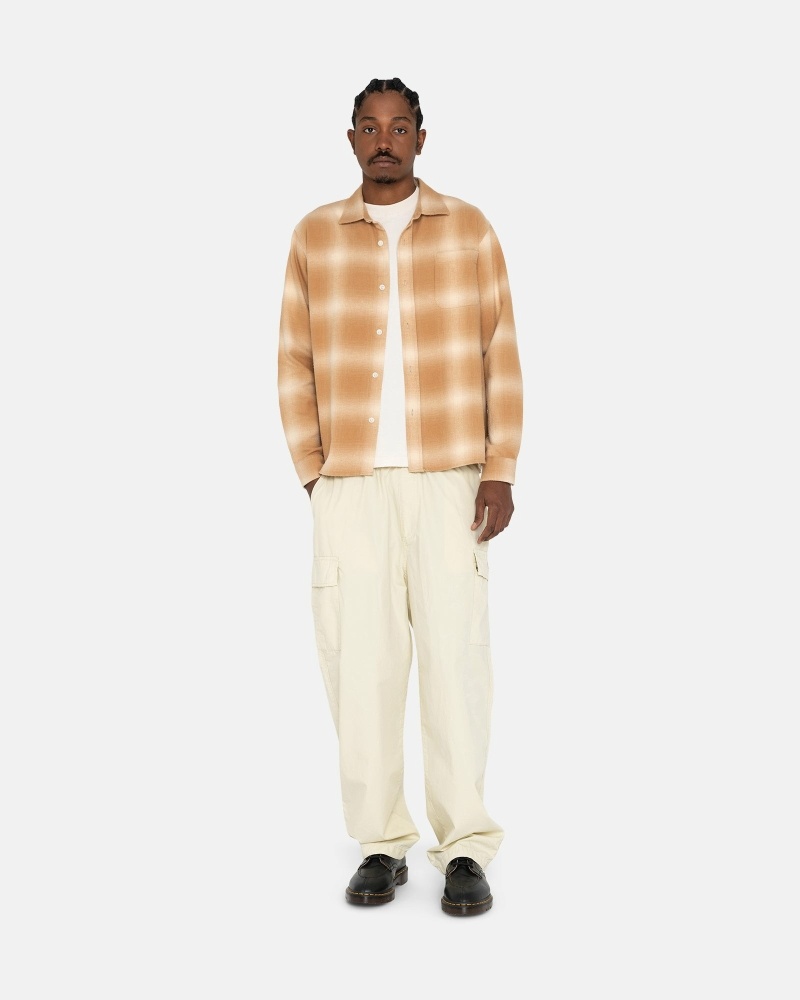 Stussy Bay Plaid Men's Shirts Brown | IL0000295