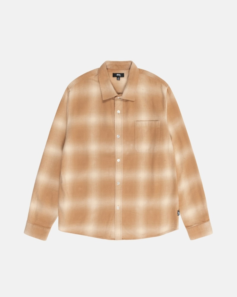 Stussy Bay Plaid Men\'s Shirts Brown | IL0000295