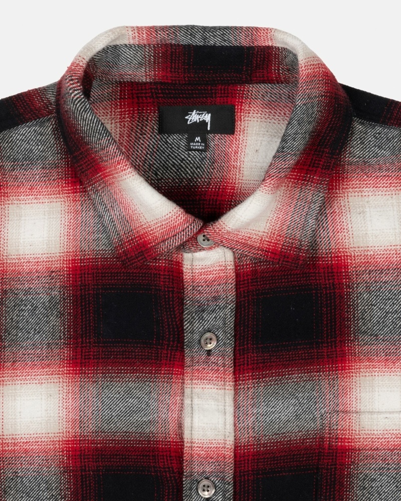 Stussy Bay Plaid Men's Shirts Red | IL0000296