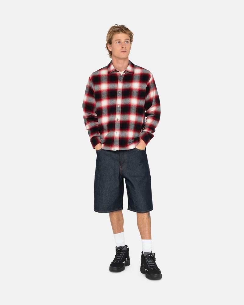 Stussy Bay Plaid Men's Shirts Red | IL0000296