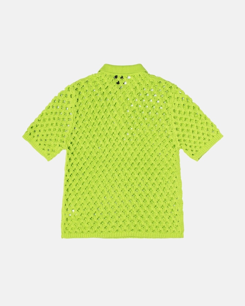 Stussy Big Mesh Polo Men's Knit Sweater Light Green | IL0000526