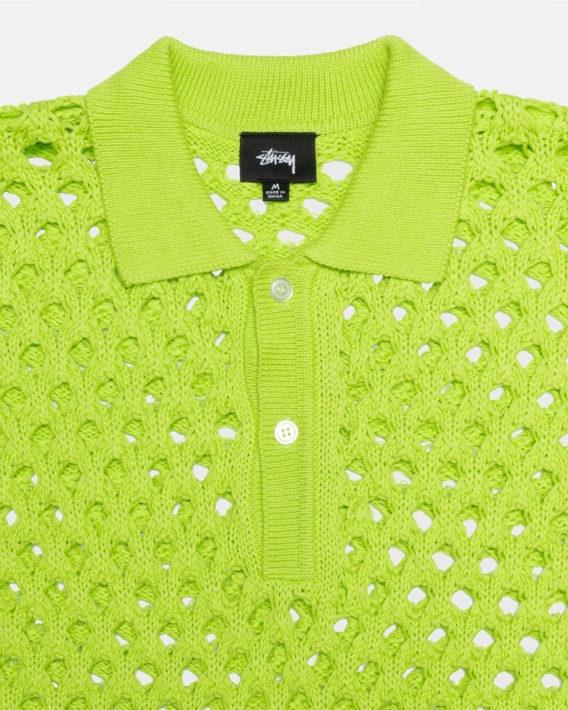 Stussy Big Mesh Polo Men's Knit Sweater Light Green | IL0000526