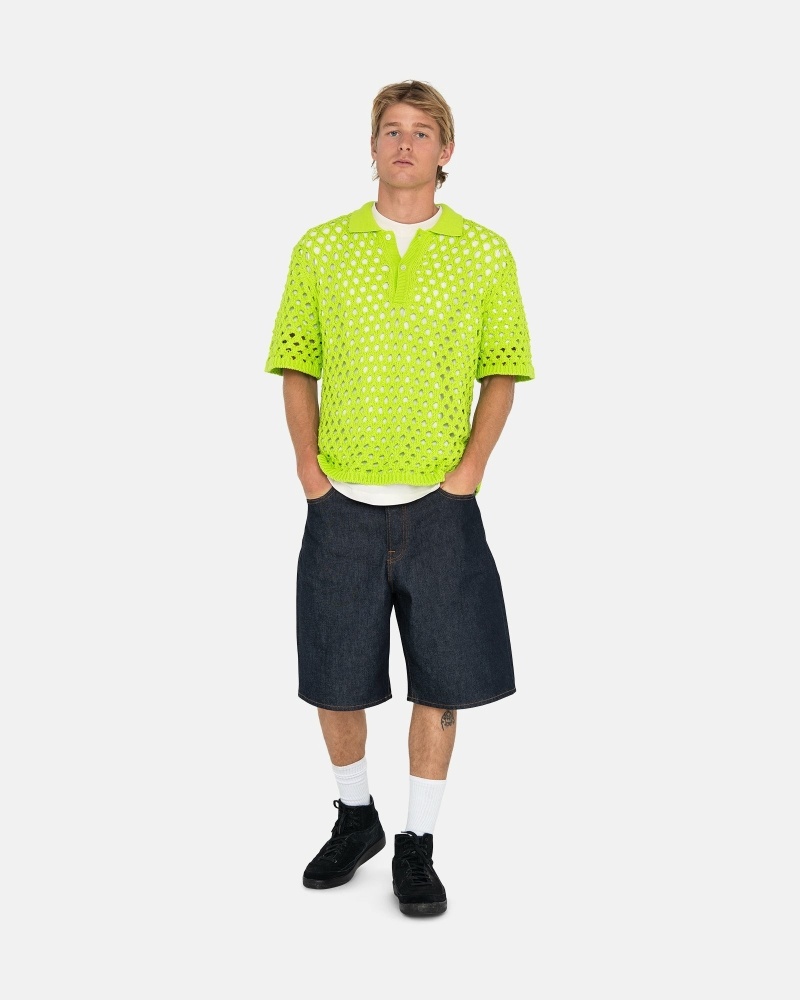 Stussy Big Mesh Polo Men's Knit Sweater Light Green | IL0000526