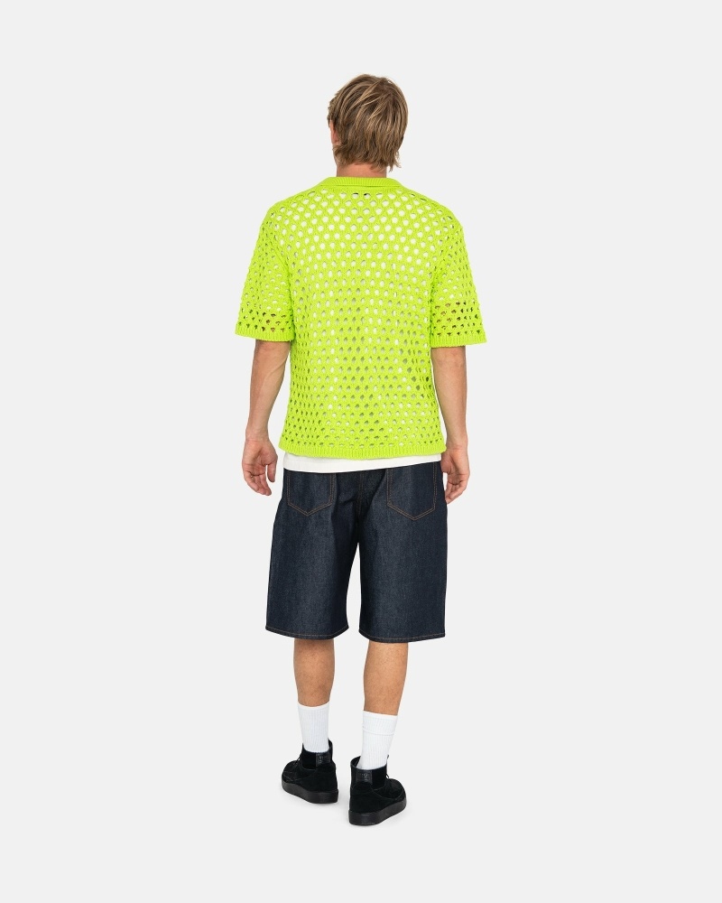 Stussy Big Mesh Polo Men's Knit Sweater Light Green | IL0000526