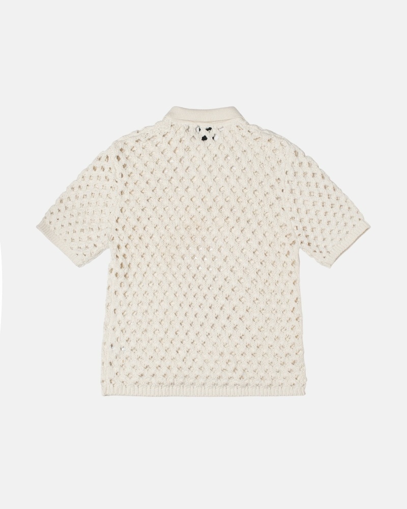 Stussy Big Mesh Polo Men's Knit Sweater White | IL0000527