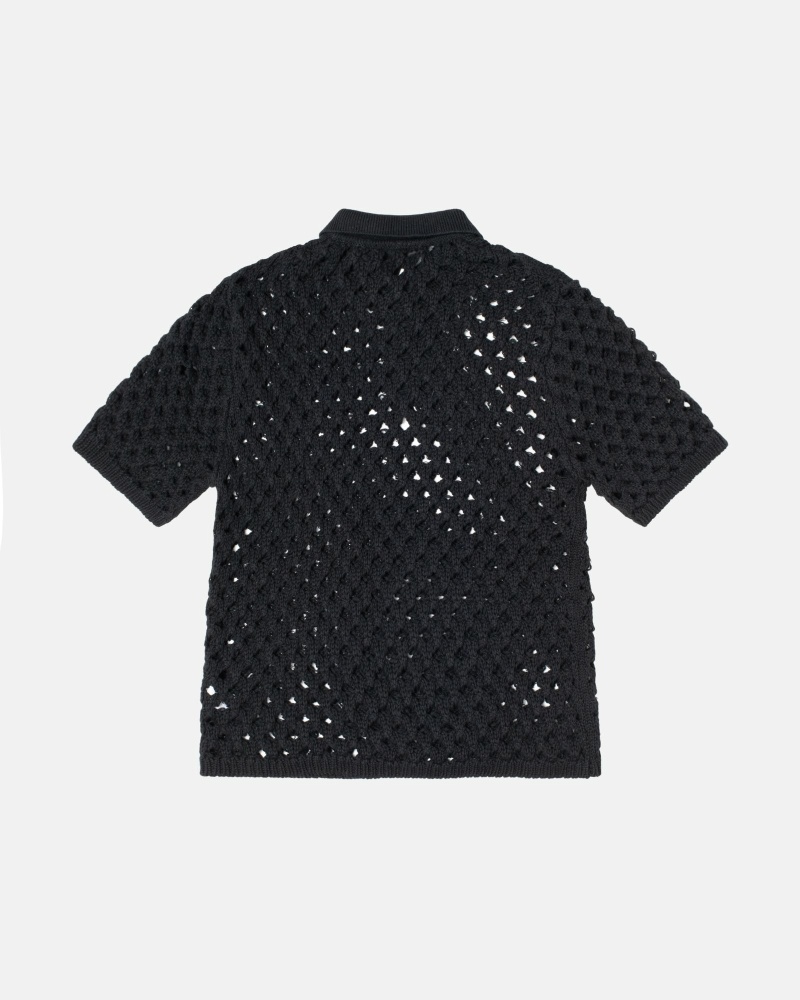 Stussy Big Mesh Polo Men's Knit Sweater Black | IL0000528