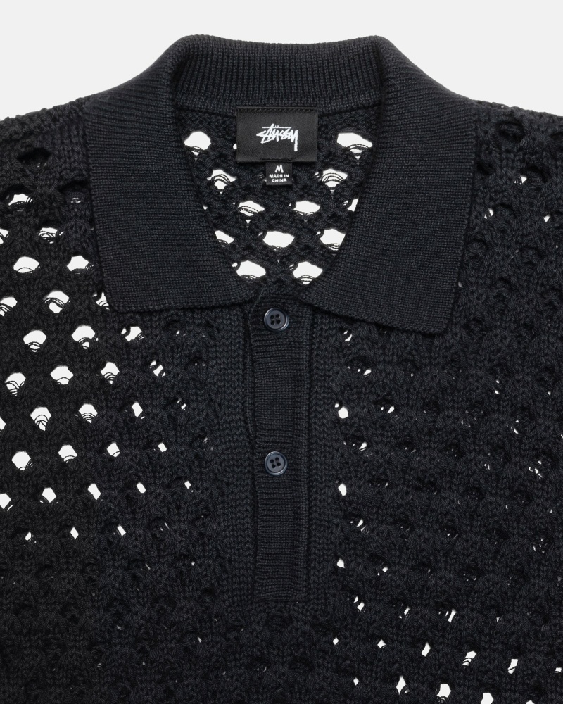 Stussy Big Mesh Polo Men's Knit Sweater Black | IL0000528