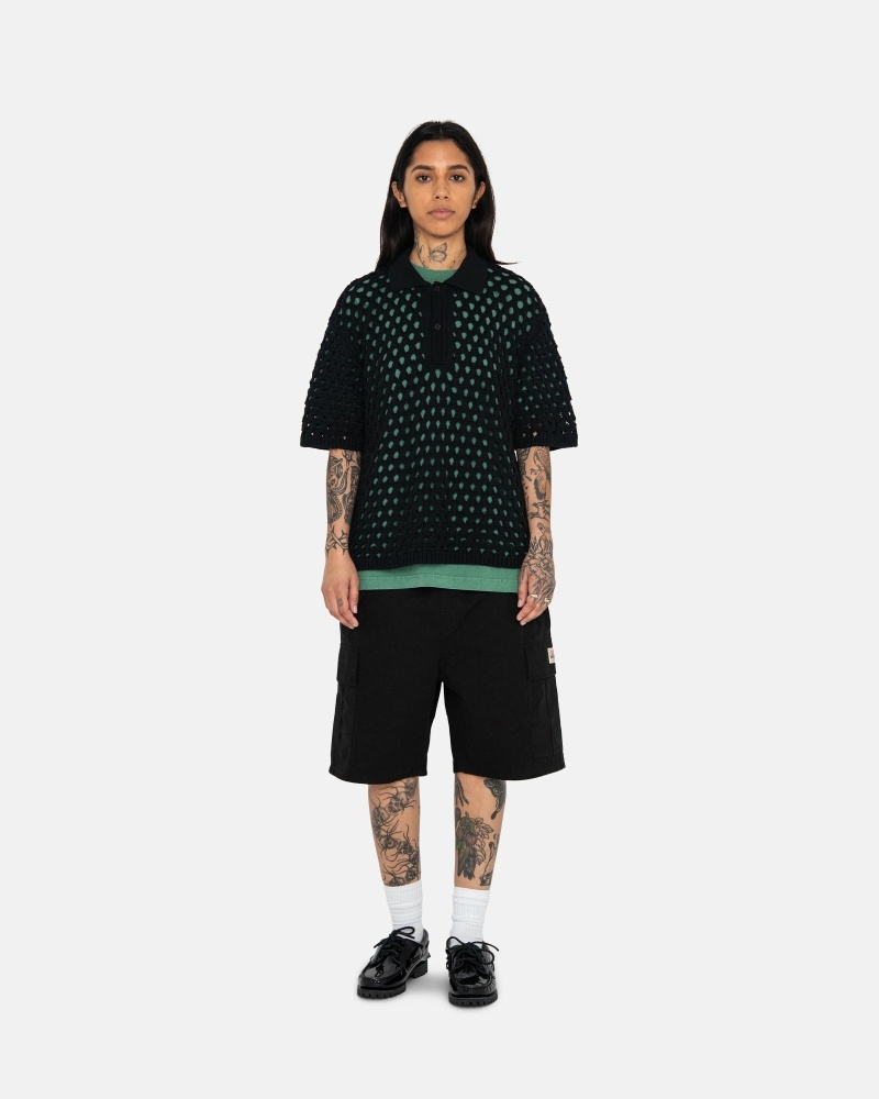 Stussy Big Mesh Polo Men's Knit Sweater Black | IL0000528