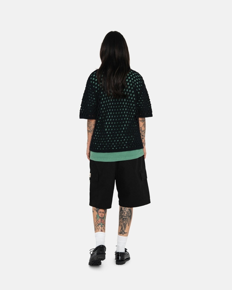 Stussy Big Mesh Polo Men's Knit Sweater Black | IL0000528